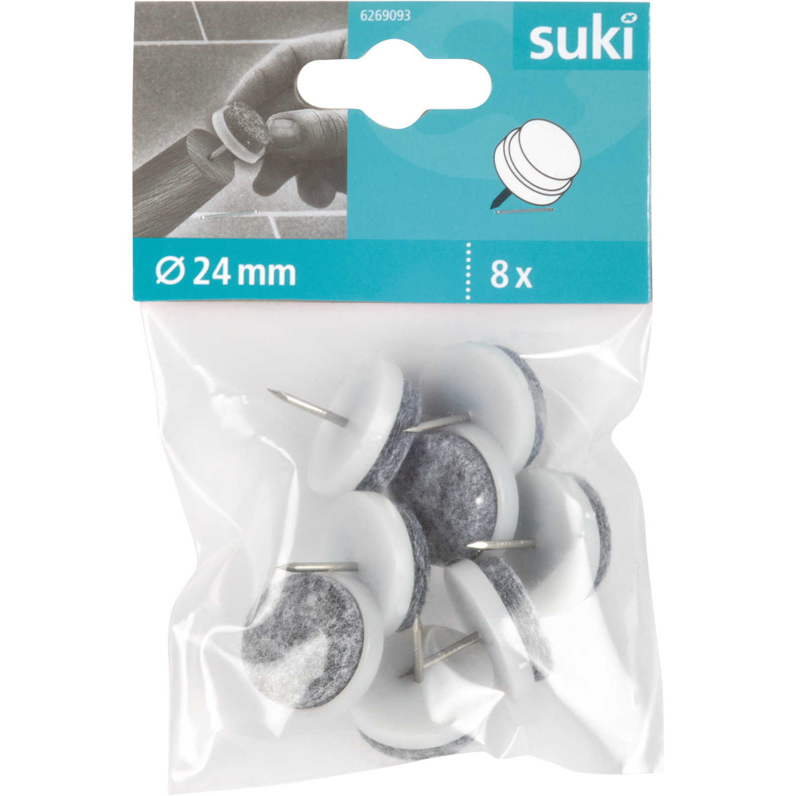 Filzgleiter mit Stift, Ø2.4 cm, 8 Stück, grau