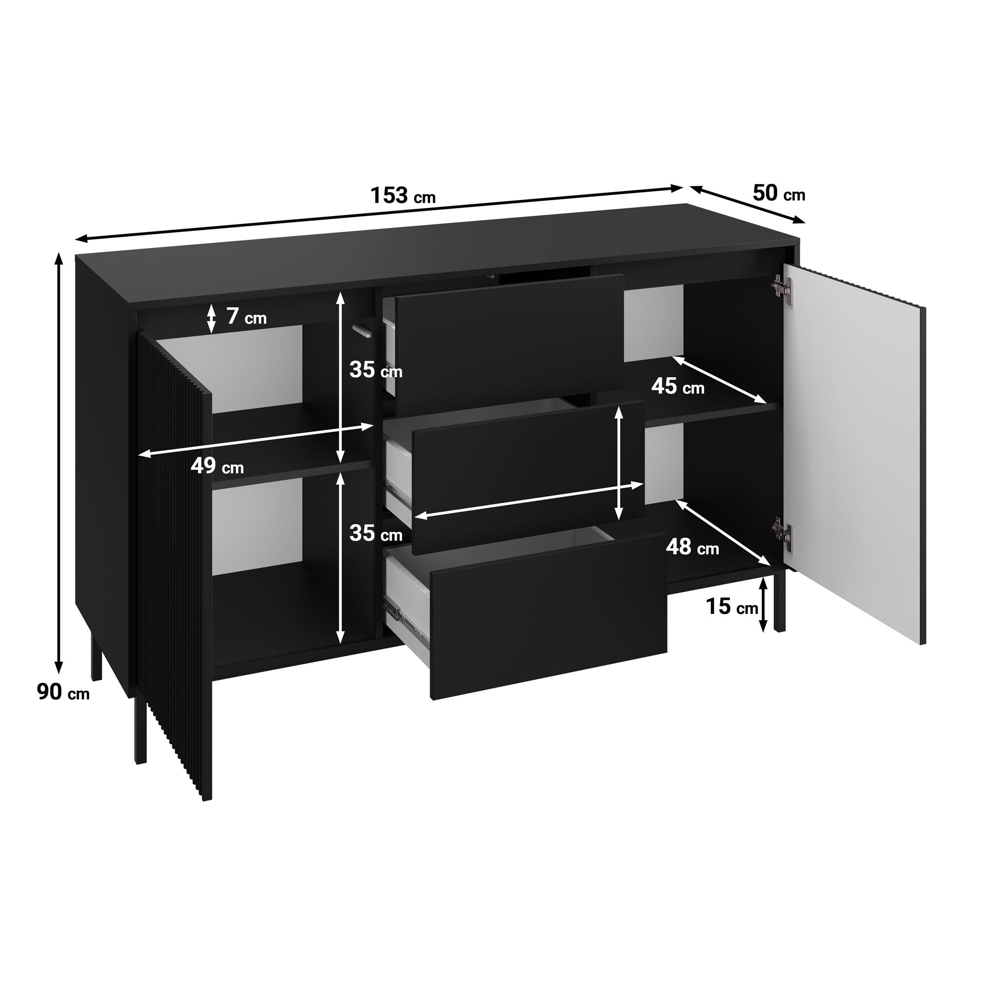 Orvana - Dressoir - Zwart - 153x50x90 cm