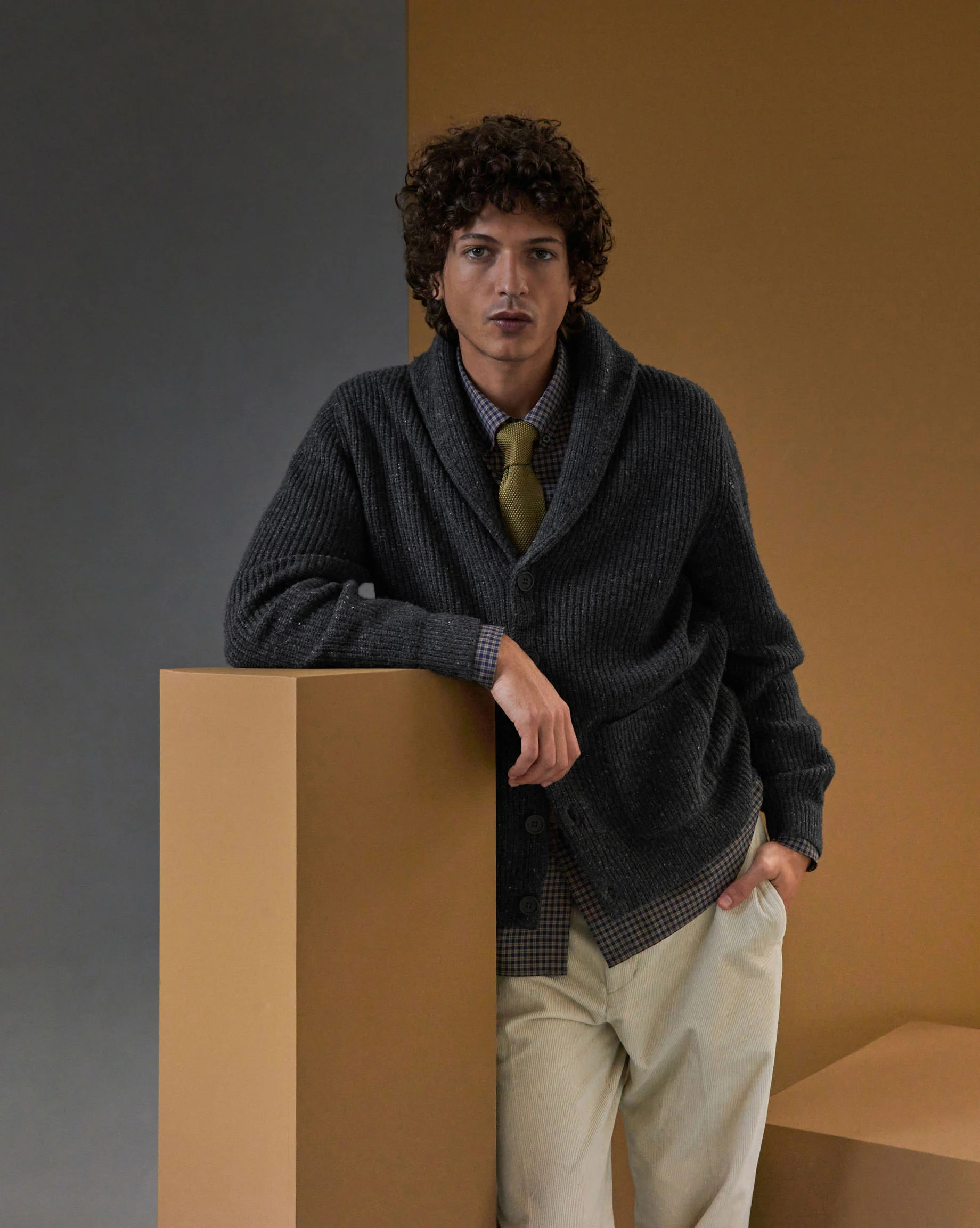 Veste col châle en laine mélangée | Gris