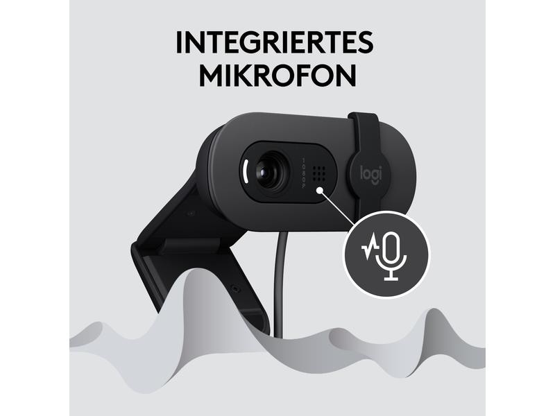 Logitech Brio 100 Graphite Full HD-Webcam mit integrierter Abdeckblende