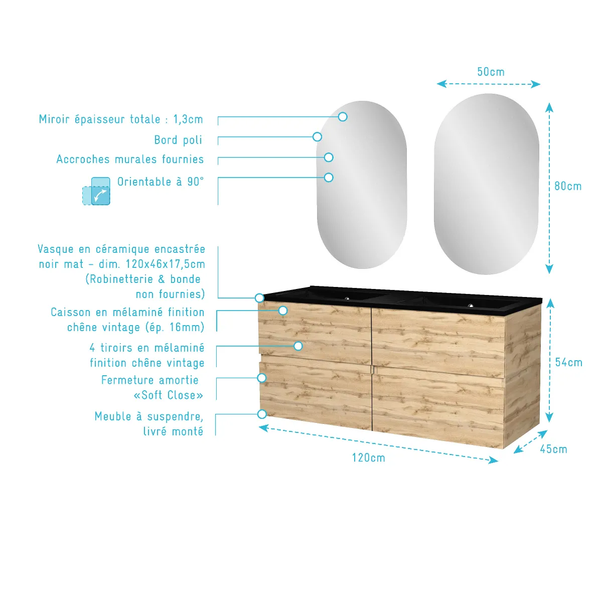 AURLANE TIMBER - Meuble salle de bain 120 cm