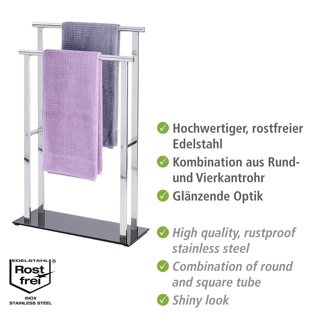 Wenko Lava handdoekhouder 2 armen RVS glanzend/zwart