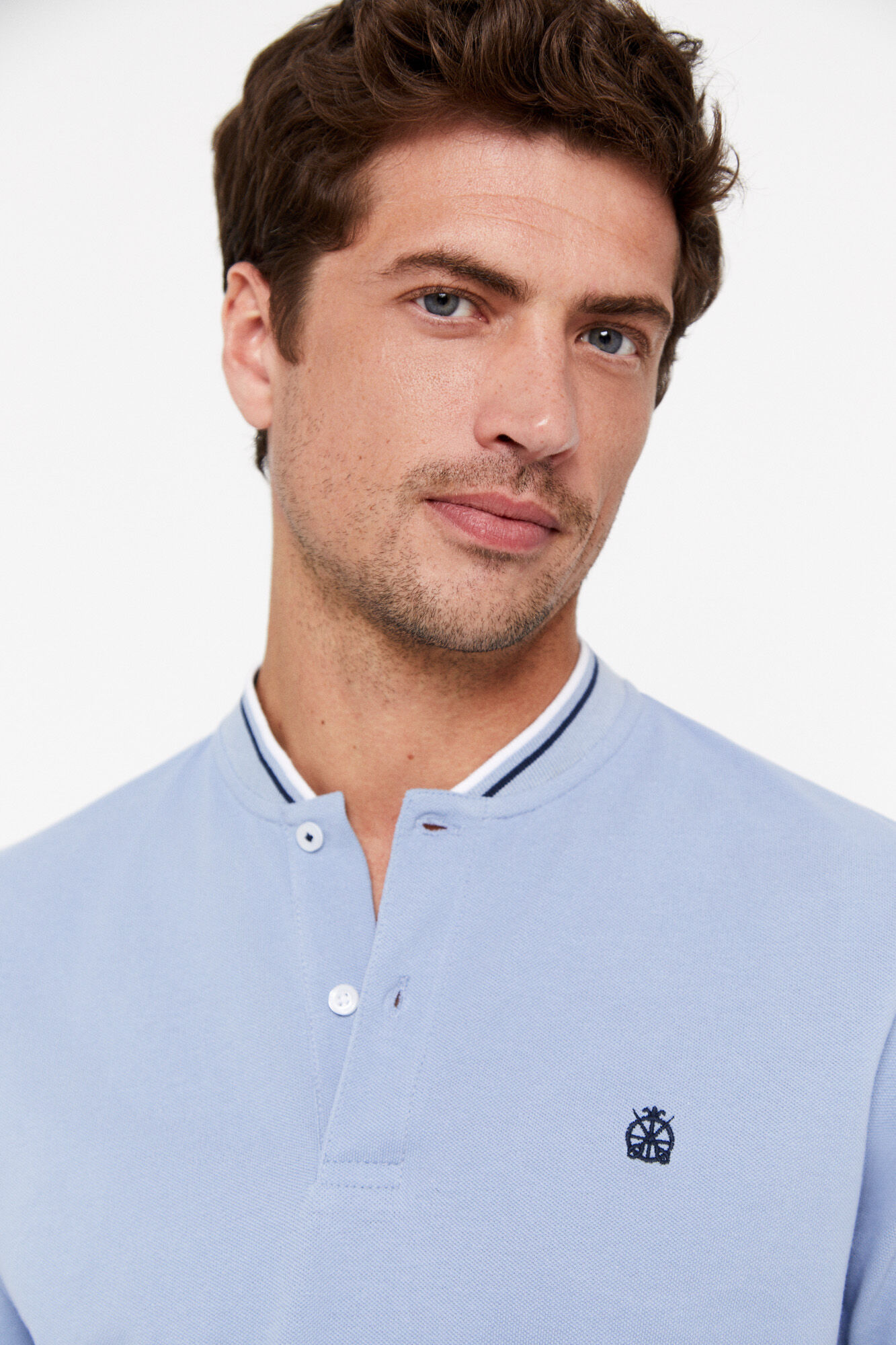 Camisa polo com gola bomber - Azul