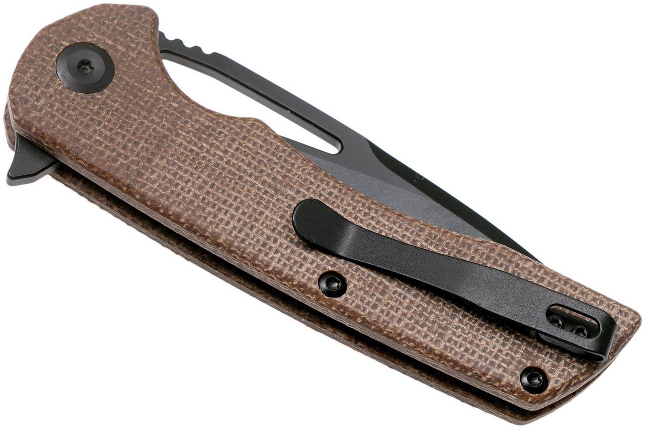 Kansept Kryo T1001B1 Black D2, Brown Micarta zakmes, Kim Ning design