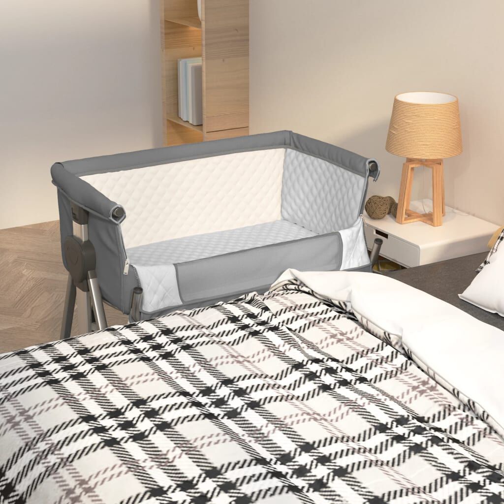 vidaXL Babybedje met matras, donkergrijs, linnen stof