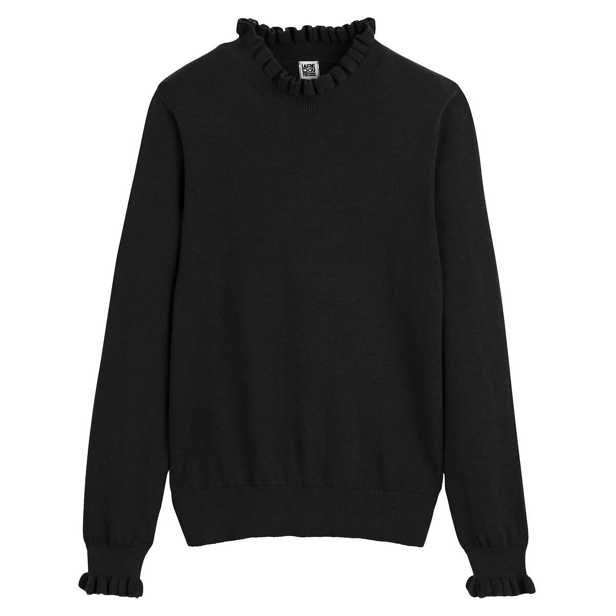 COLEÇÃO LA REDOUTE<br>Suéter de algodão com gola alta com babado e mangas compridas