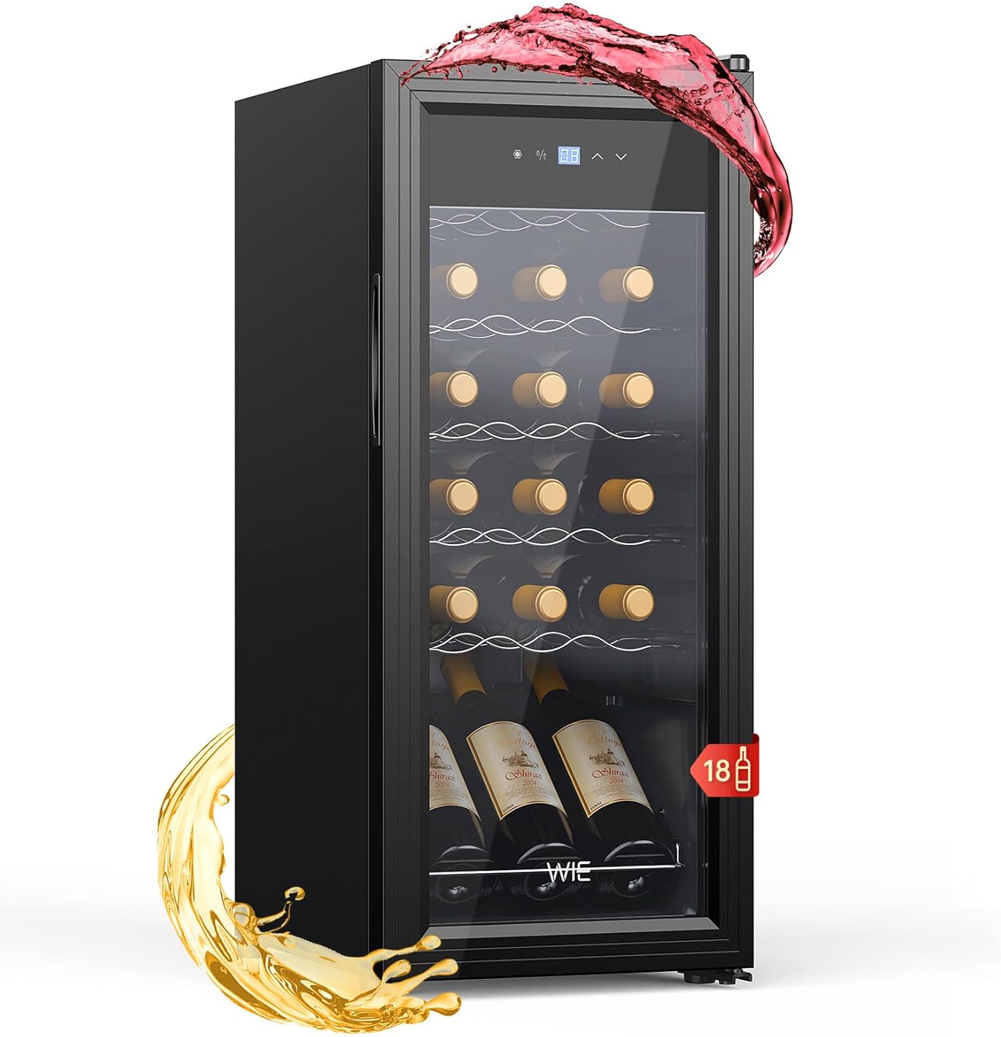 WIE Cave à Vin Réfrigérée 18 Bouteilles 53 Litres Réfrigérateur à Vin et Boisson Témpérature 5°C – 18°C Panneau Tactile