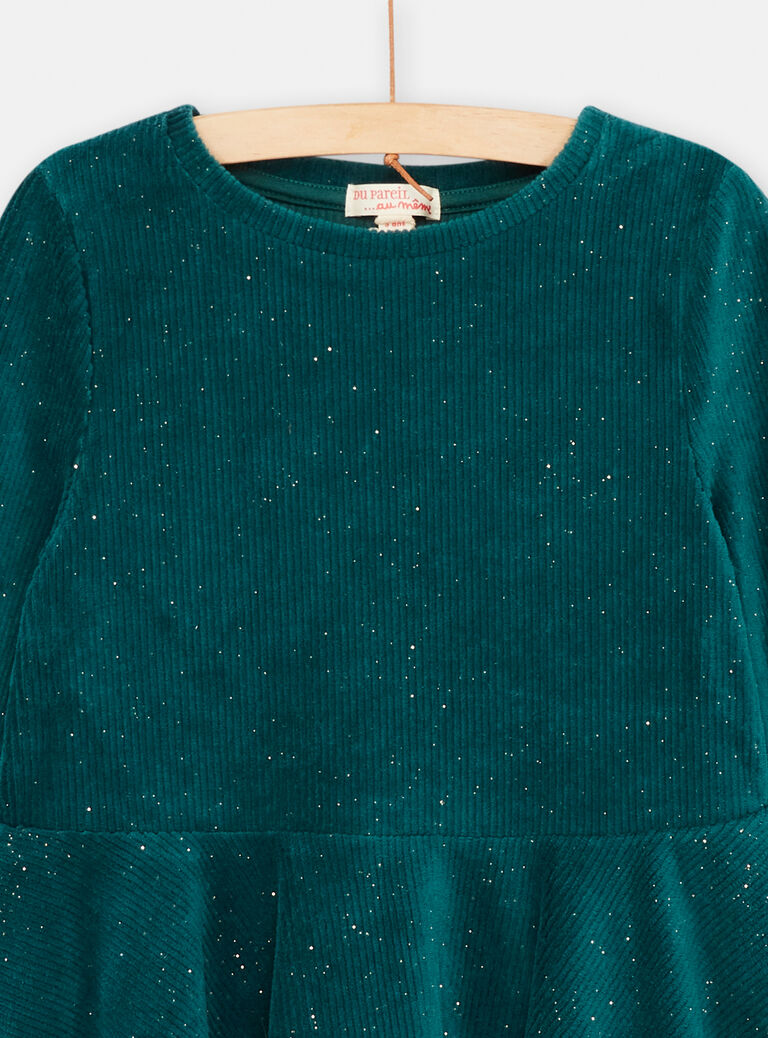 Robe bleu canard à paillettes pour fille