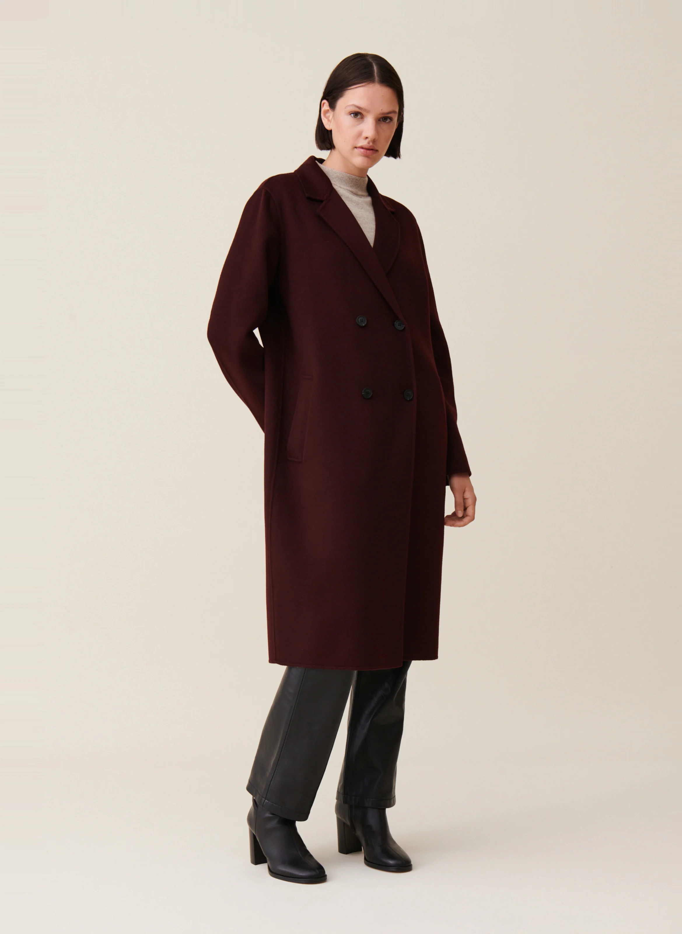 Manteau long en laine mélangée | Rouge