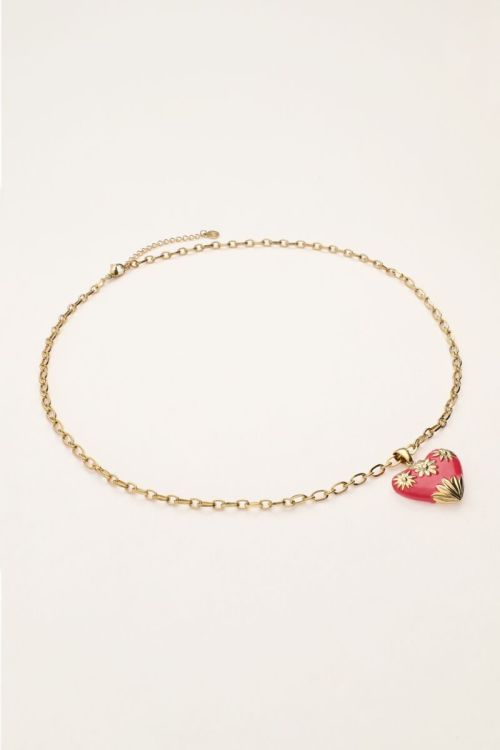 Art schakelketting met roze vintage hart