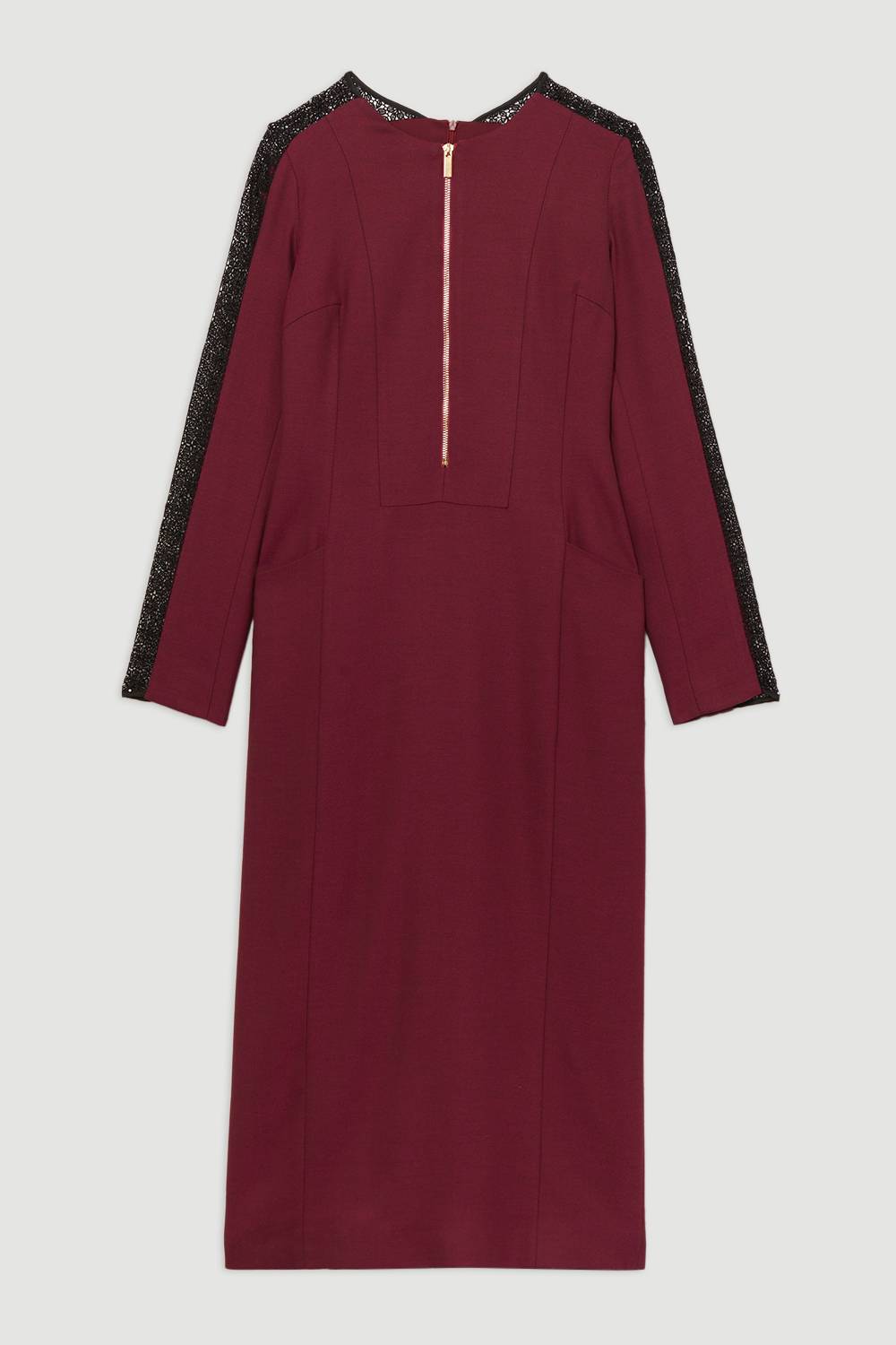 KarenMillen Robe midi à zip avant en mélange de twill et dentelle sur mesure