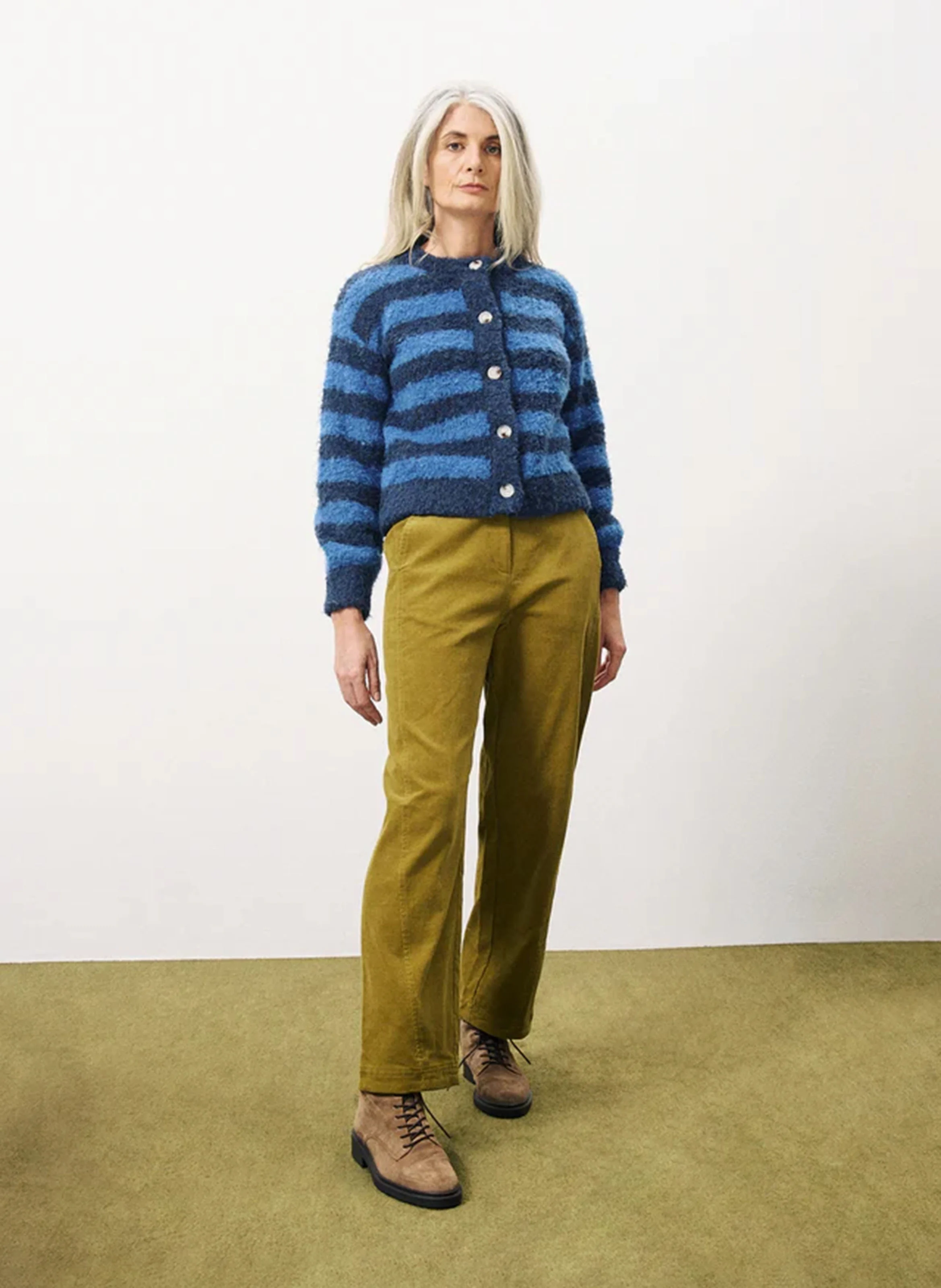 MEGANE - Cardigan col rond rayé | Bleu