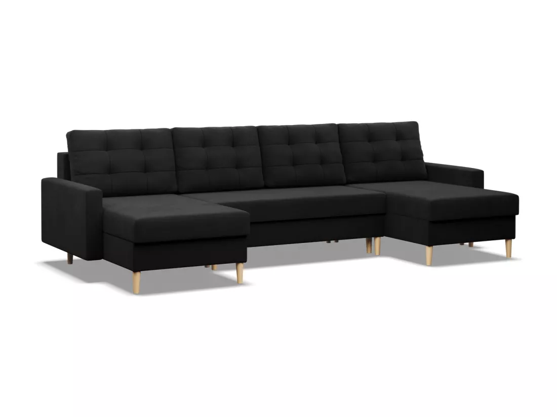 Canapé d'angle en U avec fonction sommeil, Coussin réversible, Bonell, Noir