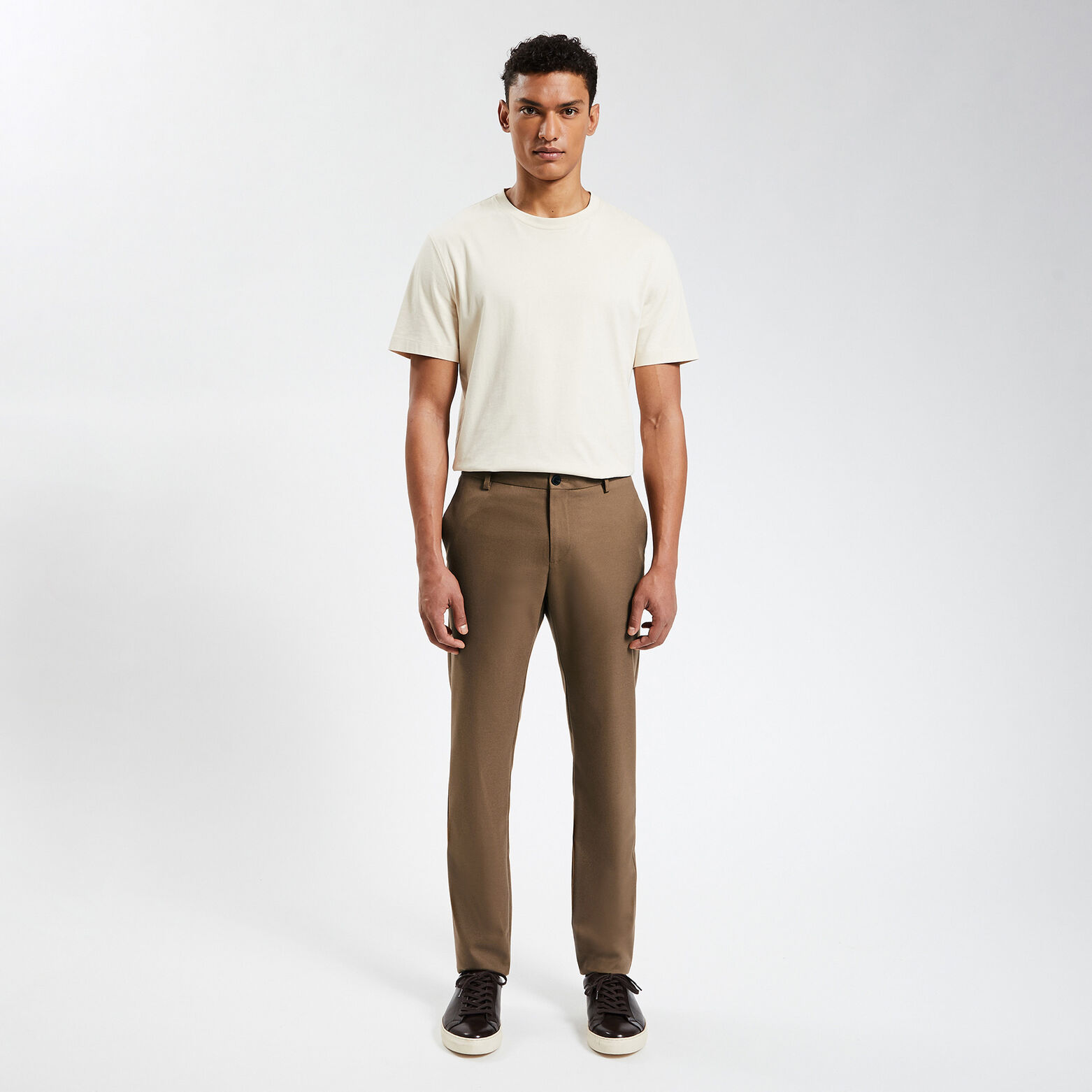 Pantalon chino slim effet flanelle Camel