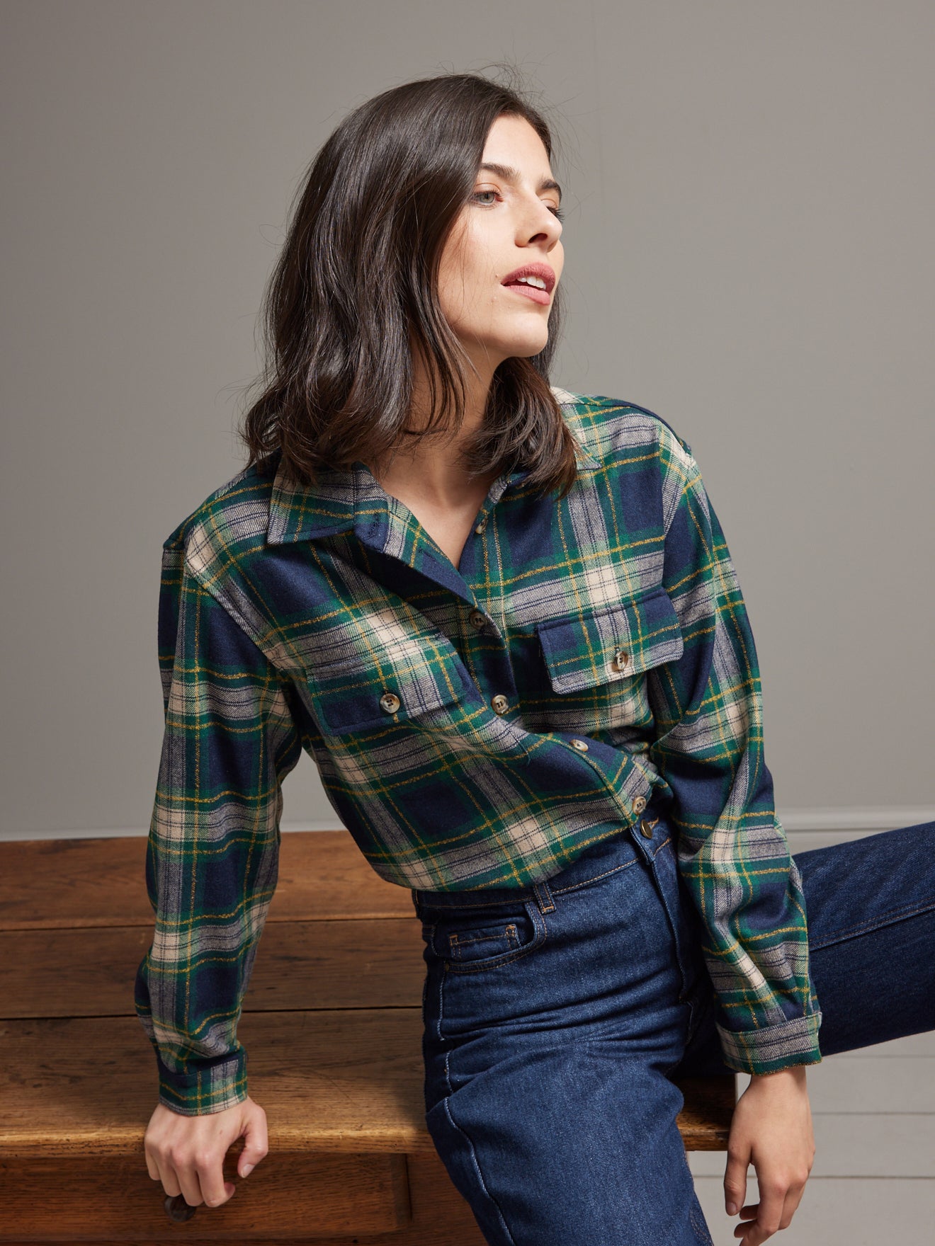 Chemise lainage carreaux femme