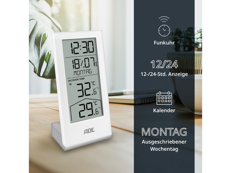 ADE Wetterstation mit Funk-Aussensensor Weiss Wetterstation mit Funk-Aussensensor