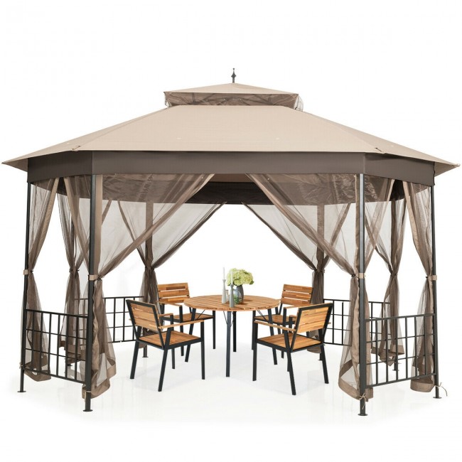 Gazebo octogonal para pátio de 3m x 3,6m com tela mosquiteira