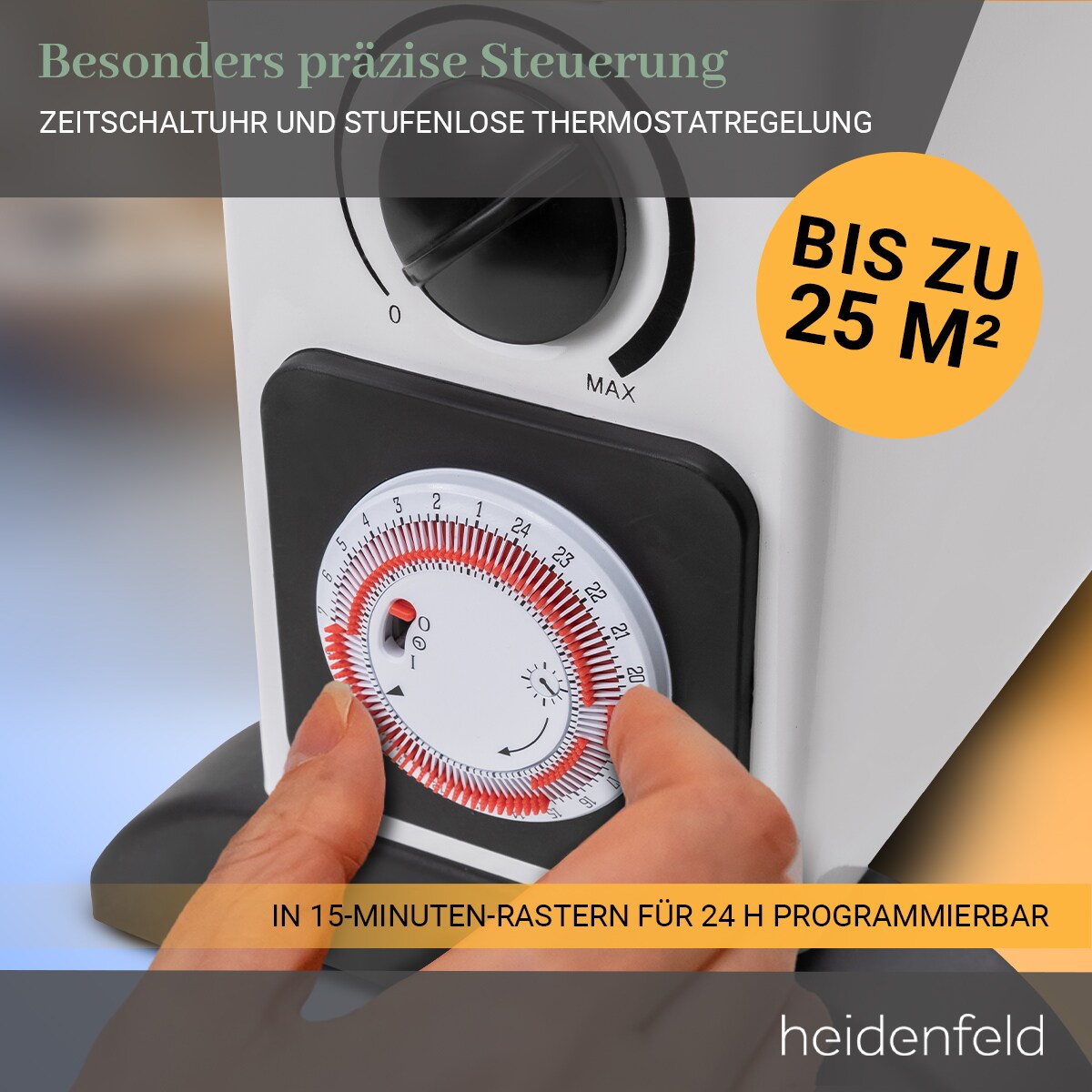 Heidenfeld Konvektorheizung HL200, 750-2000 Watt, Timer, Turbo-Funktion, Thermostat, bis 25 m² (Ohne Turbo)