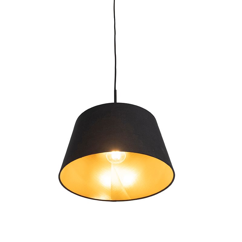 Hanglamp met katoenen kap zwart met goud 32 cm - Combi