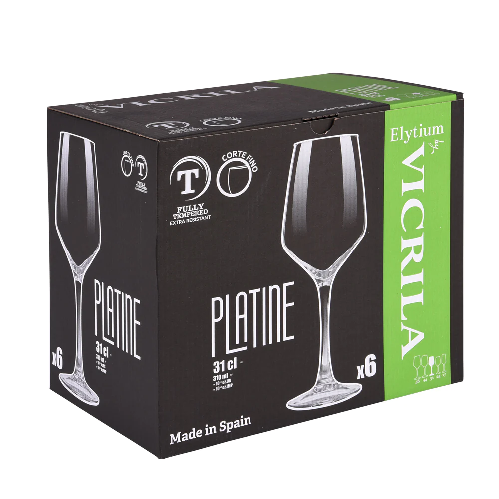 Boîte de 6 verres à pied trempés Platine 31 cl Vicrila