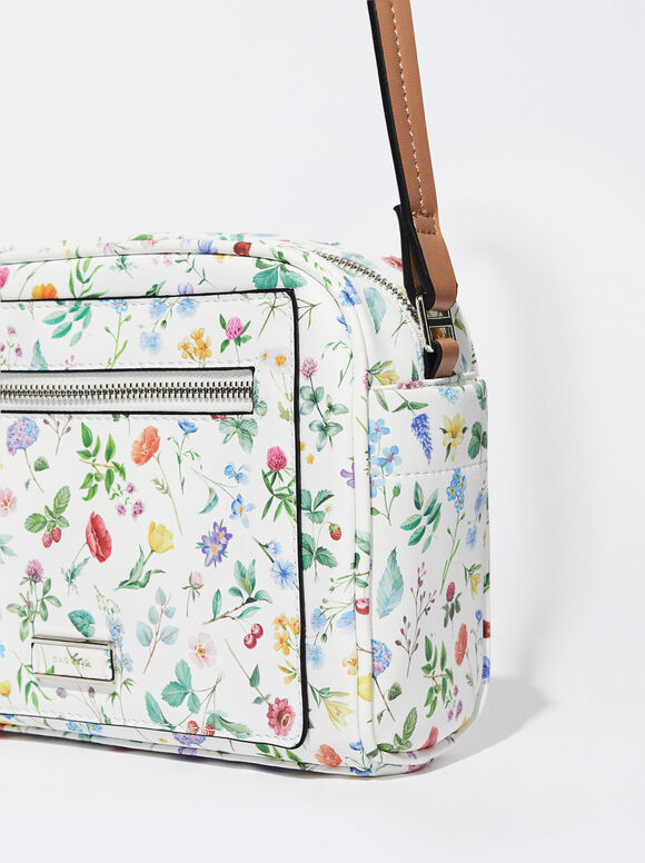 Bolsa de ombro com estampa floral - Vermelha