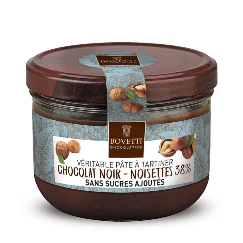 Pâte à tartiner noisettes-chocolat noir sans sucre ajouté