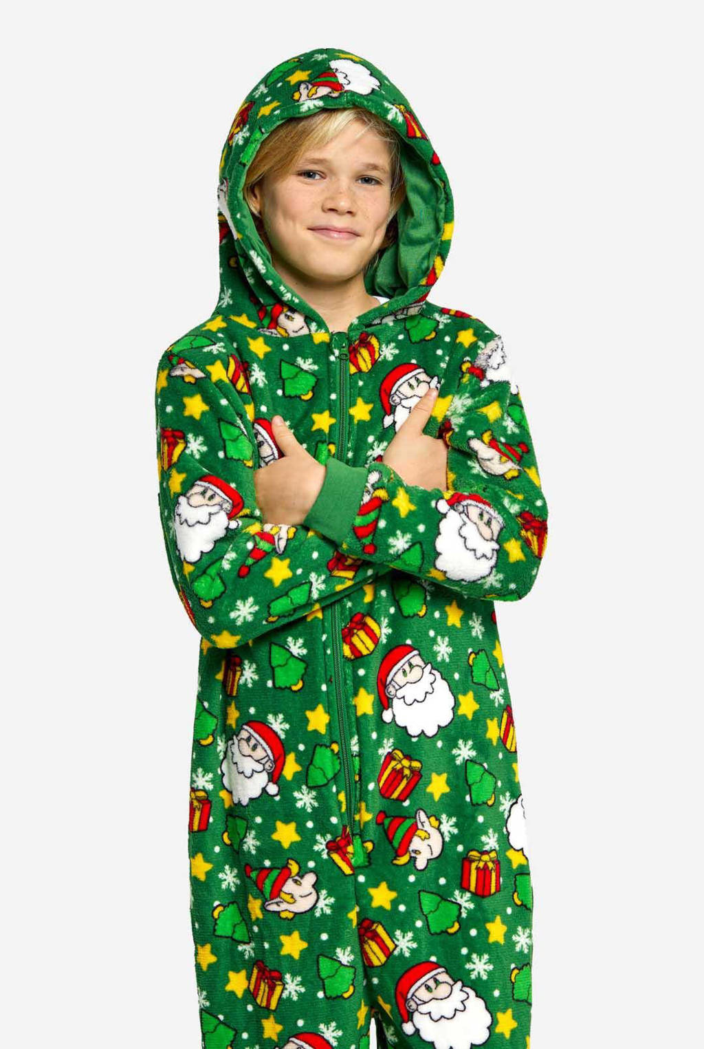 Suitmeister onesie Santa Elves met all over print groen