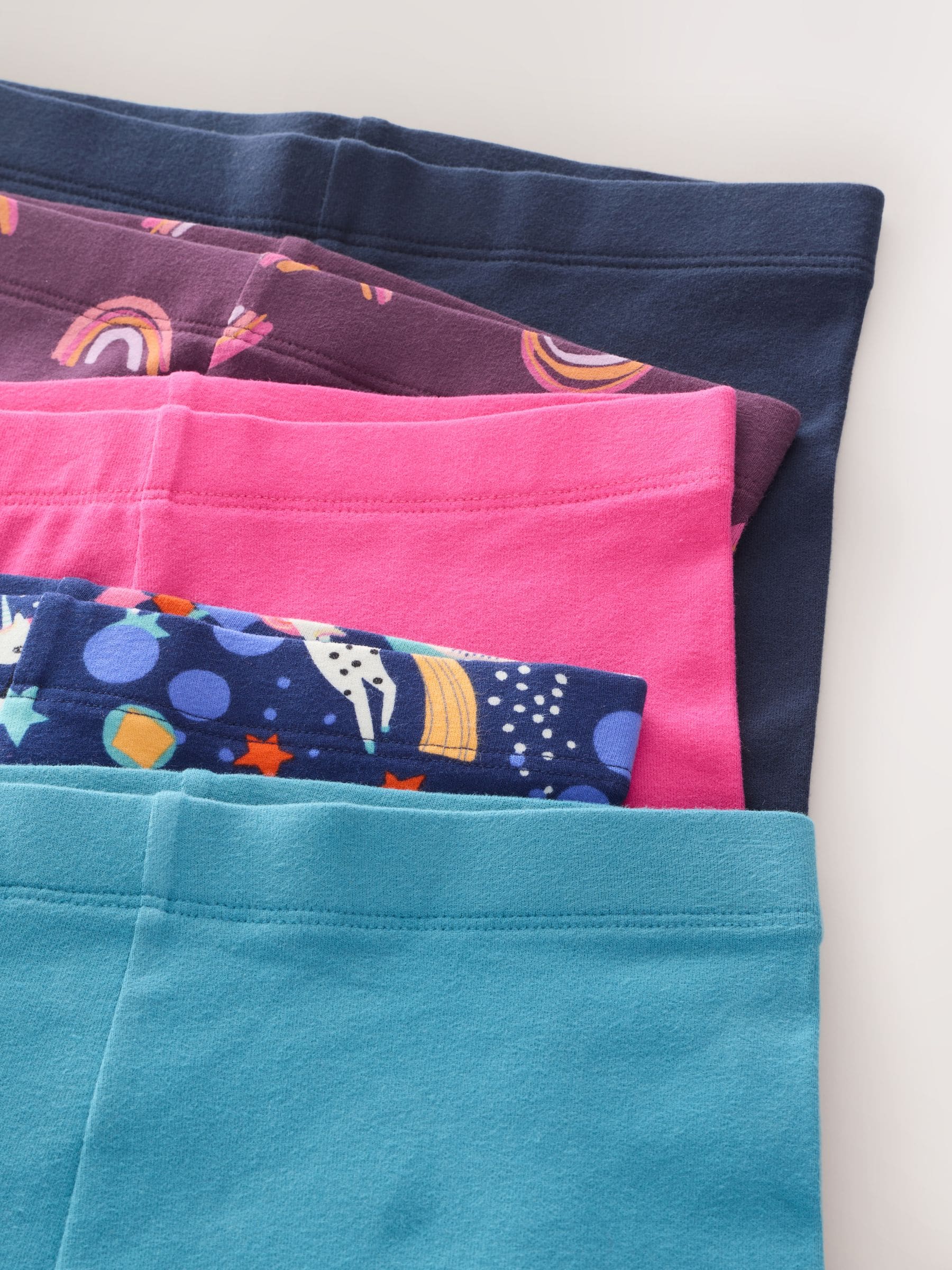 Marineblauw/roze regenboog-eenhoorn - Verpakking van 5 leggings (3-16 jr)