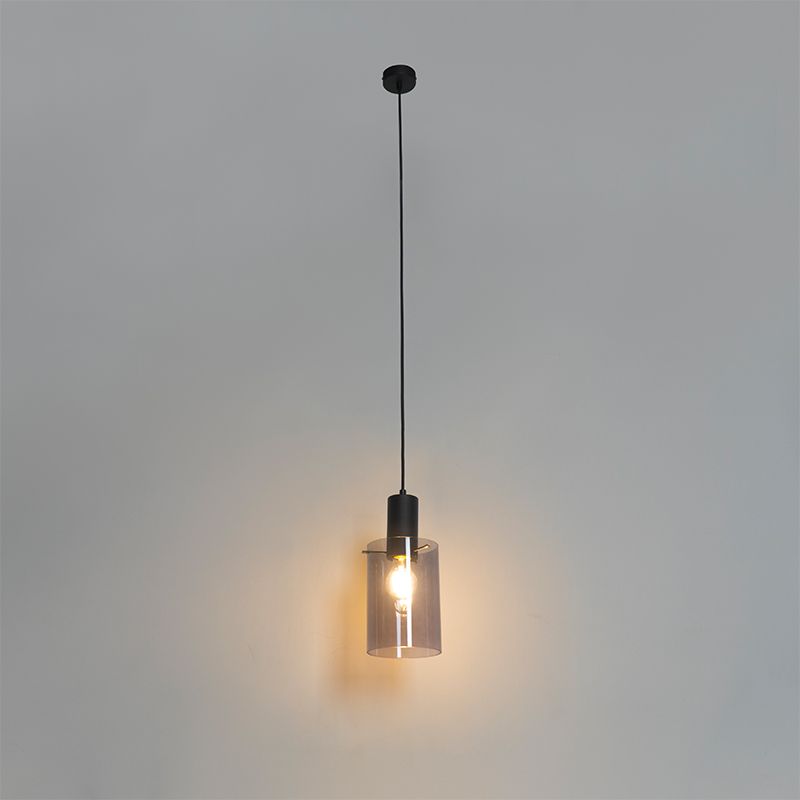 Vintage hanglamp zwart met smoke glas - Vidra