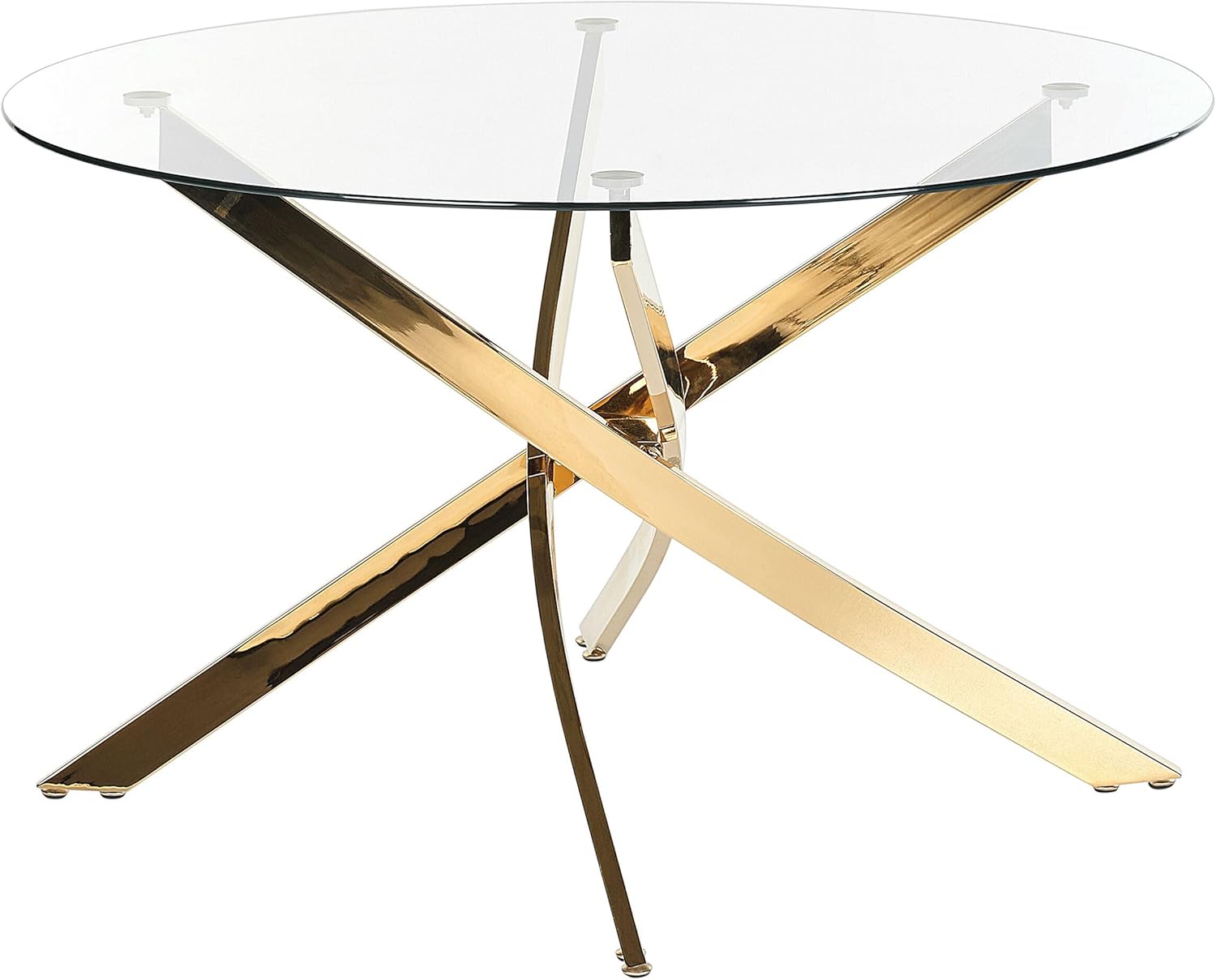 Beliani Esstisch Sicherheitsglas transparent ⌀ 120 cm rund mit Metallgestell Gold Maramo