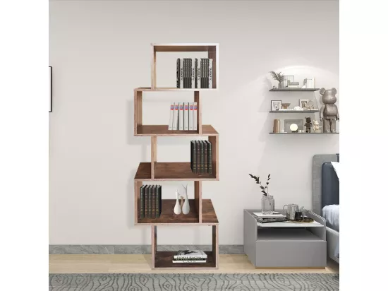 Bibliothèque zigzag - 5 niveaux - effet bois vintage - Kaliopsi