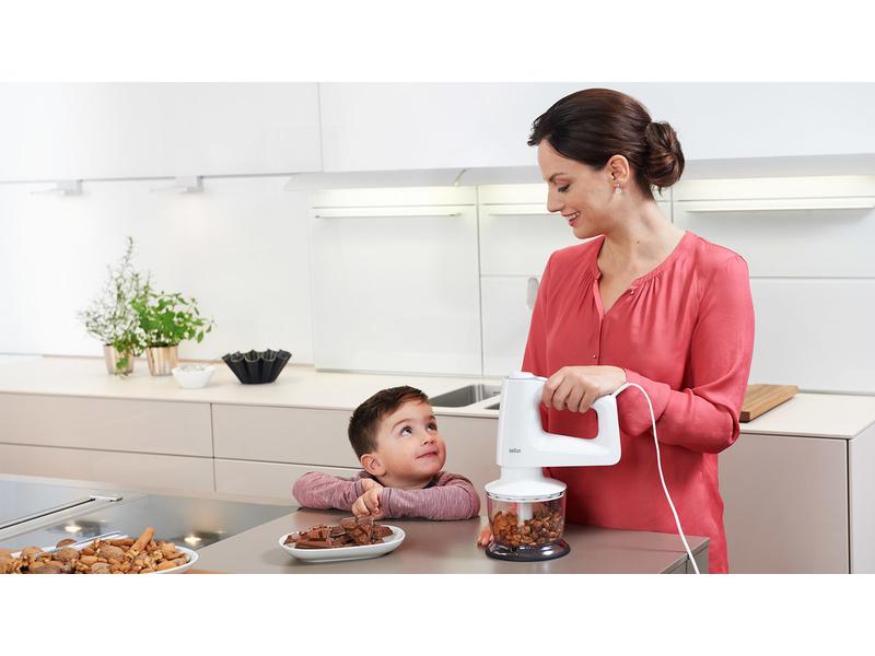 Braun Handmixer MultiMix 3 HM3137WH Weiss Handmixer mit Knethaken, Zerkleinerer und Mixbecher