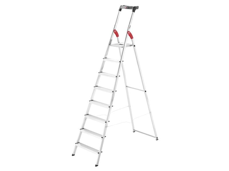 Hailo Bockleiter L60, Alu, mit Arbeitsschale 8 Stufen Alu Haushaltsleiter L60 8 Stufen, mit Arbeitsschale