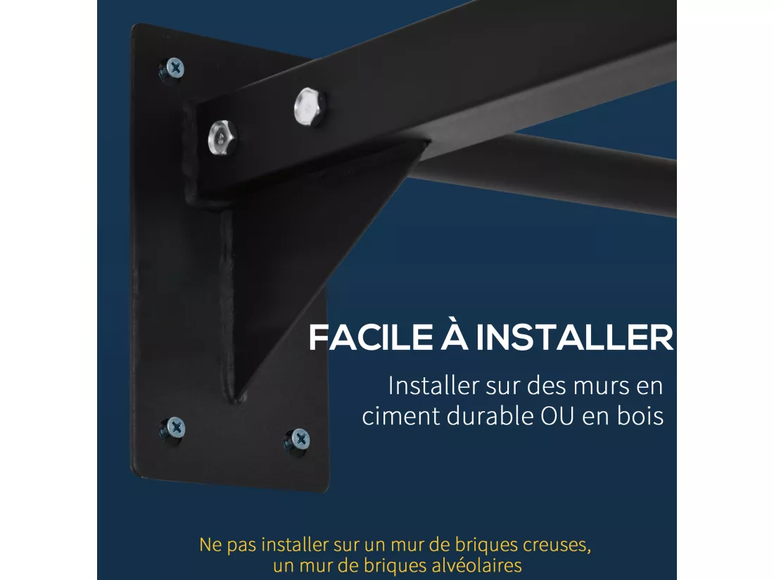Barre de traction murale - barre de Fitness fixation murale - 3 prises possibles - charge max. 120 Kg acier noir rouge