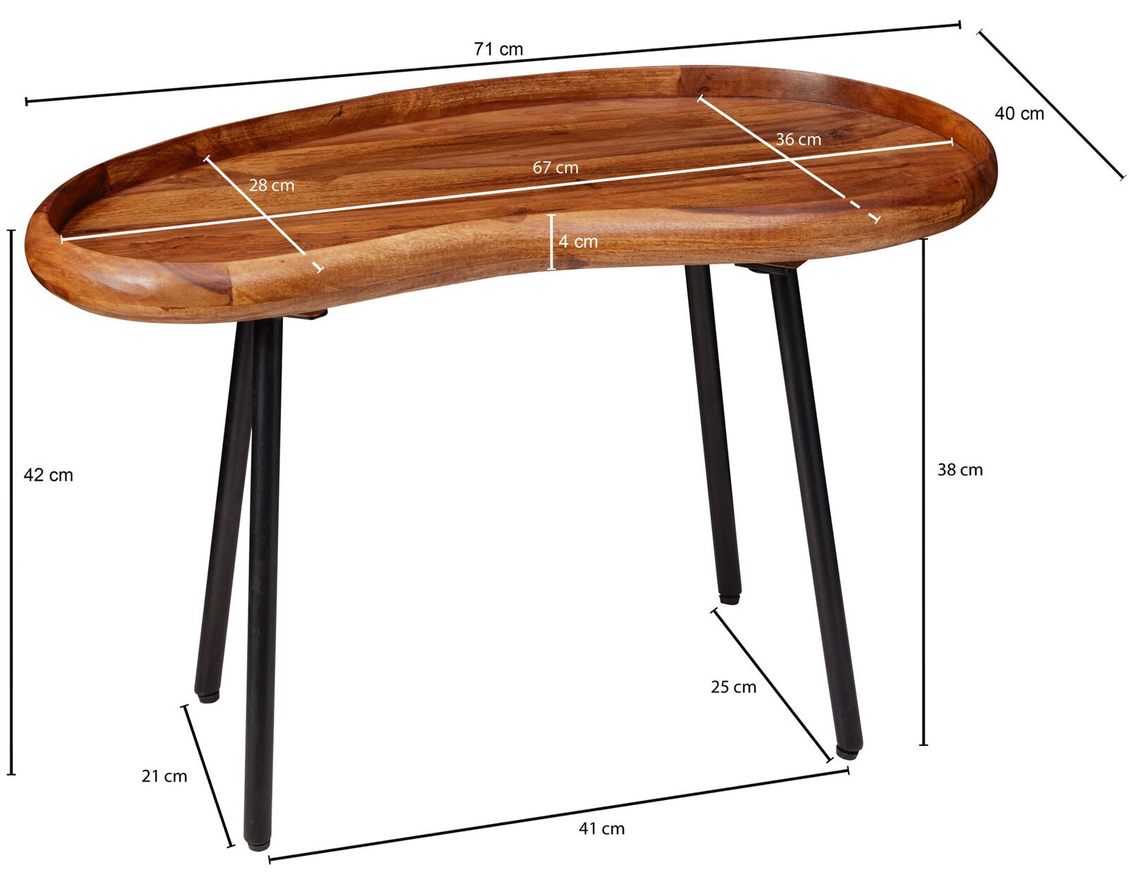 Couchtisch Velem 71x40x42 Massivholz