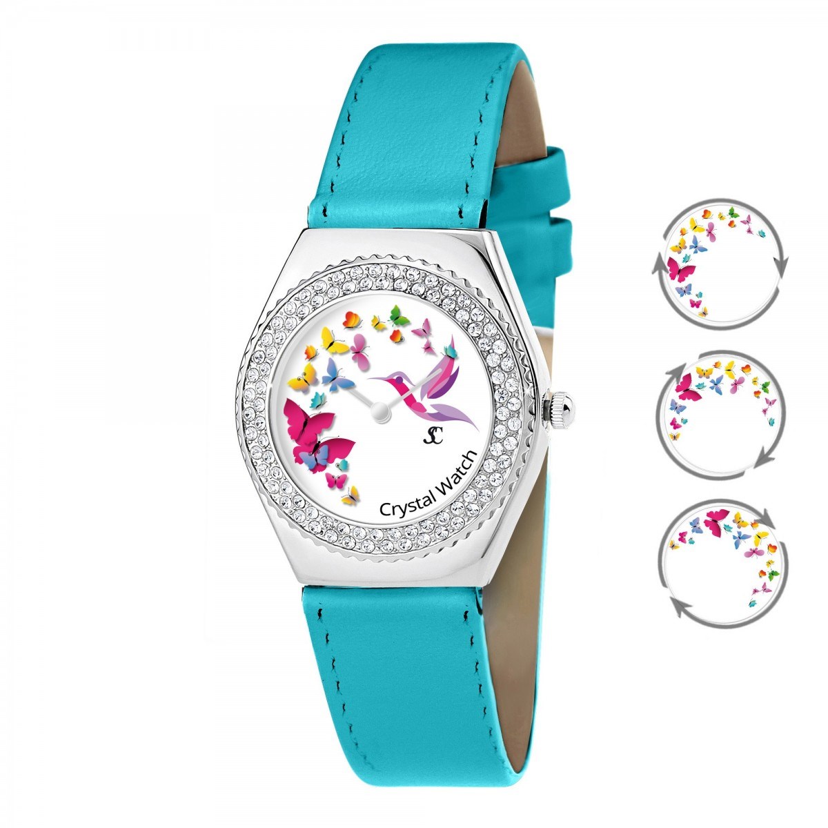Montre Alysson papillons à mouvement tournant SC Crystal ornée de Cristaux scintillants