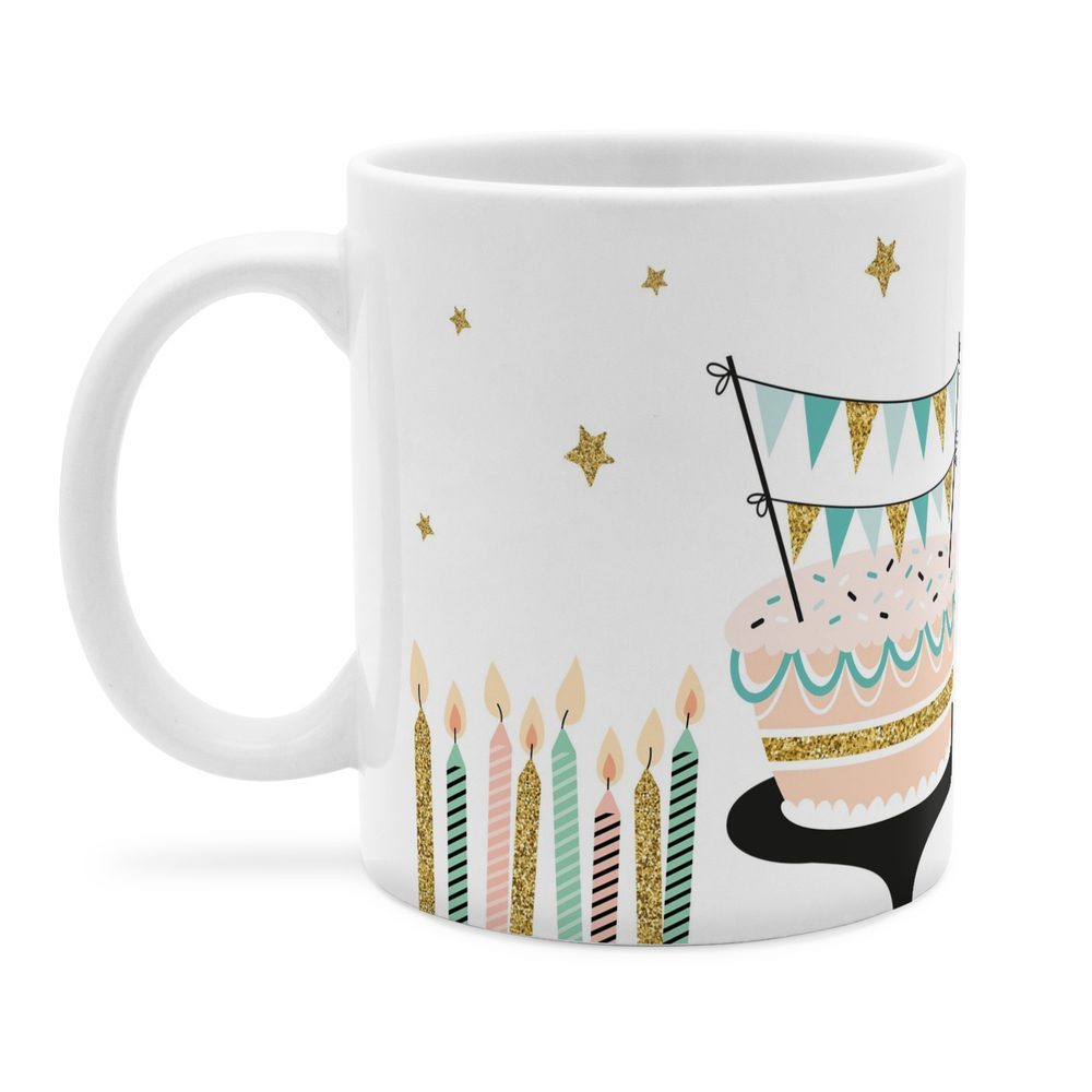 Personalisierte Panorama-Tasse, weiß (Motiv: Happy Birthday)