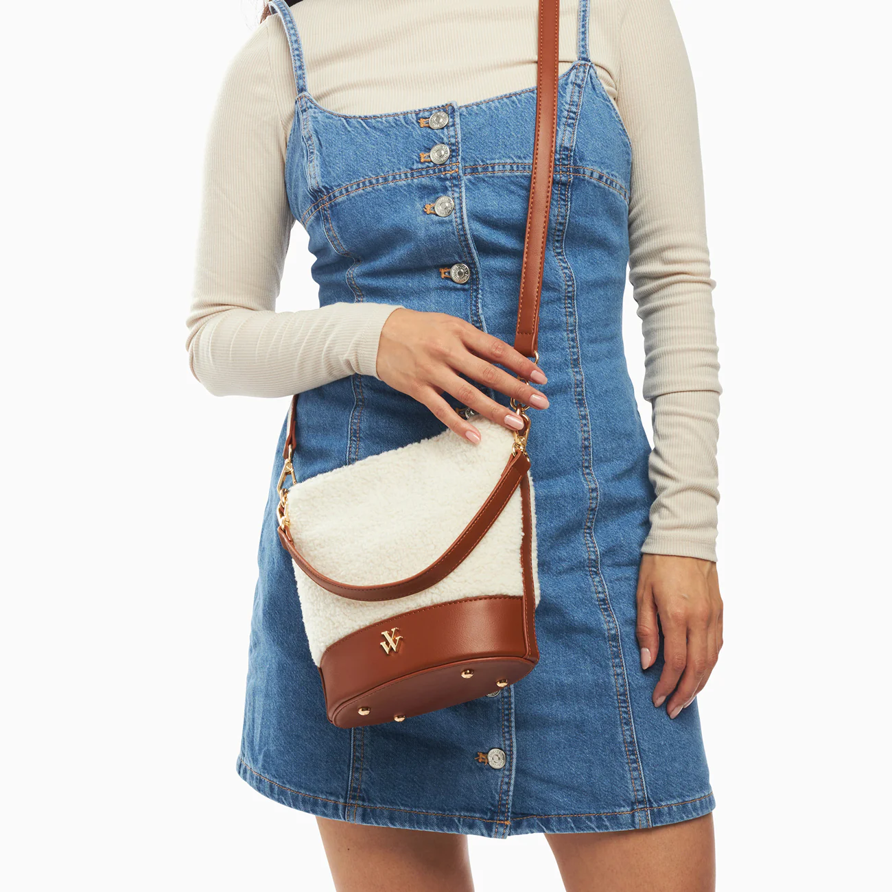 Sacs-Sac seau Milou ivoire et camel en faux shearling