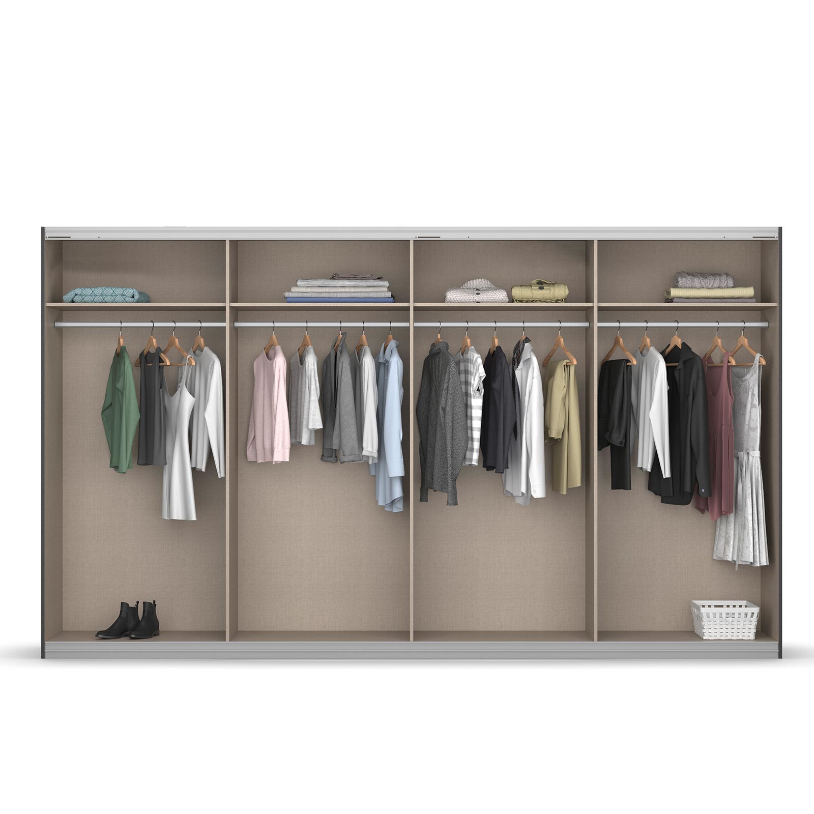 Schwebetürenschrank - seidengrau - 2 Spiegeltüren - 360 cm