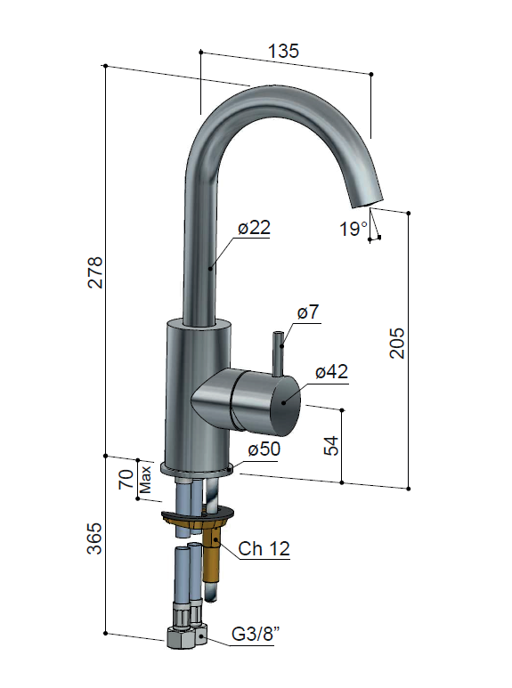 Hotbath Cobber wastafelkraan met draaibare uitloop wit mat
