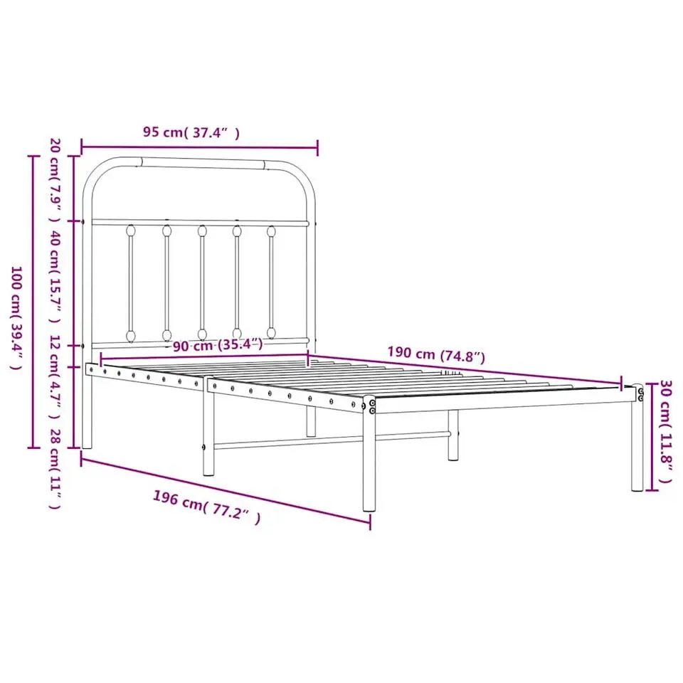 vidaXL - Bed frame met hoofd- en voeteneinde - Wit - Metaal - 90x190 cm