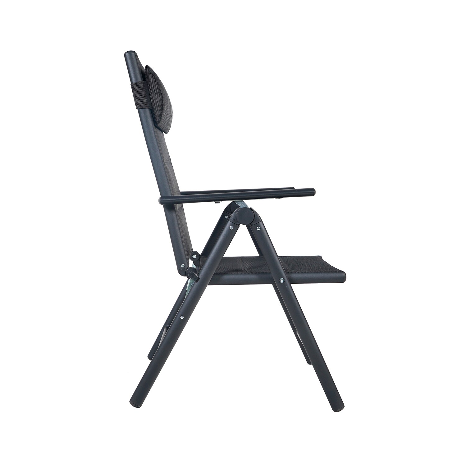 GARMIO® Gartenstuhl Balkonstuhl FLORENZ schwarz, 7-fach verstellbar, klappbar, inkl. Nackenkissen, für Terrasse
