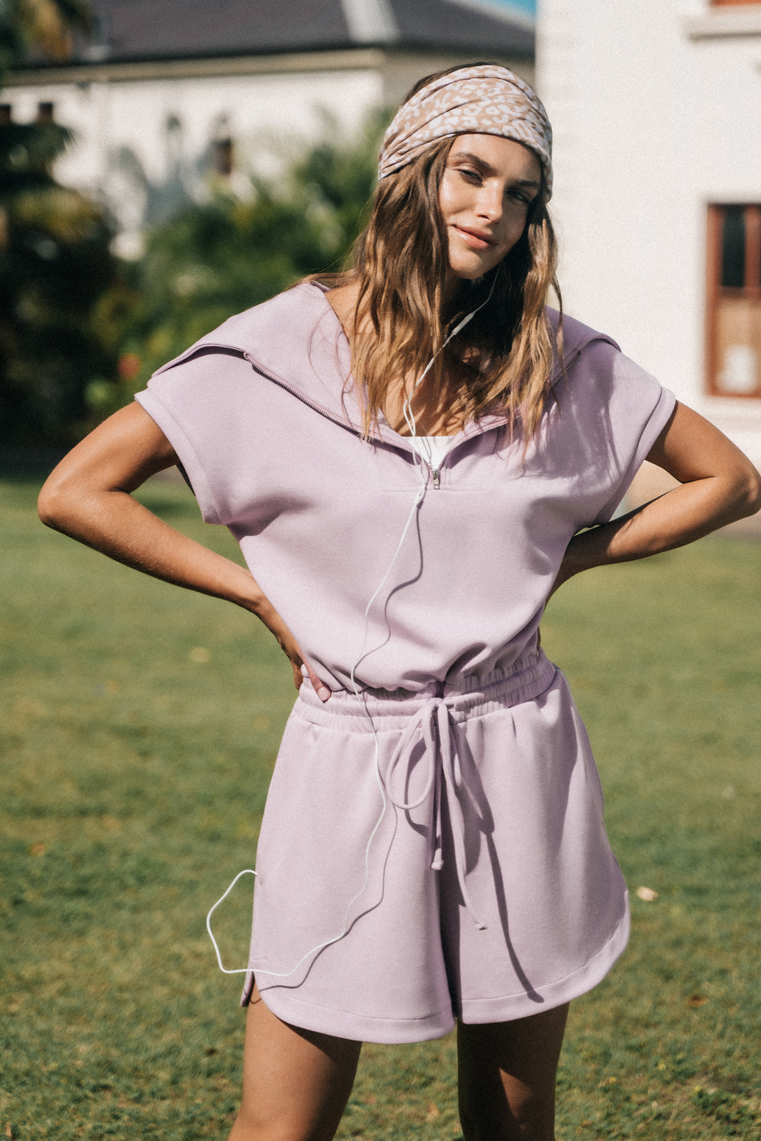 Combishort à col chemise et zip sur le devant lavande