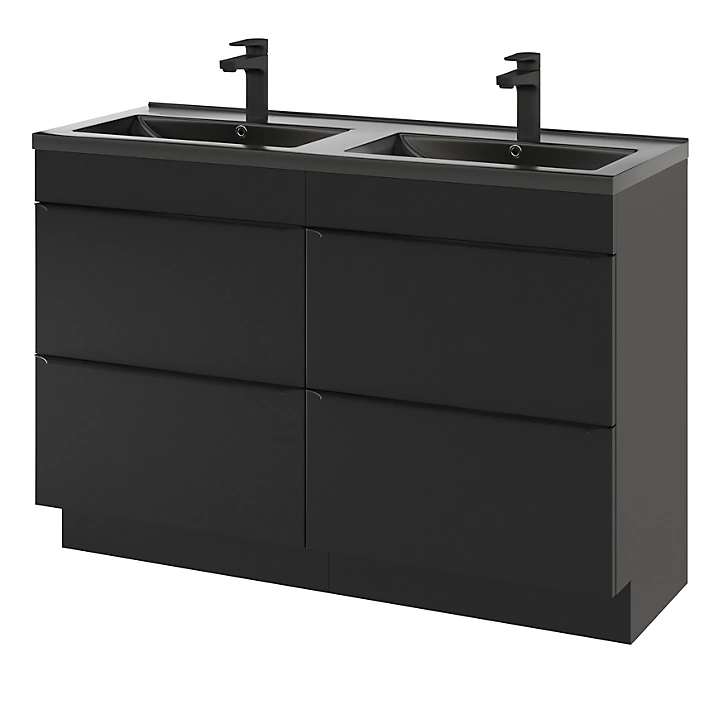 Ensemble salle de bains l.120 cm meuble à poser Imandra noir mat + plan vasque céramique noir