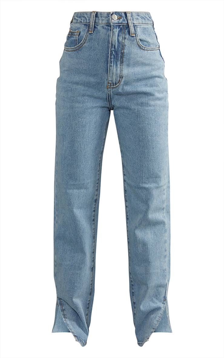 Bleu Clair Jean Petite Délavage Clair À Ourlet Fendu
