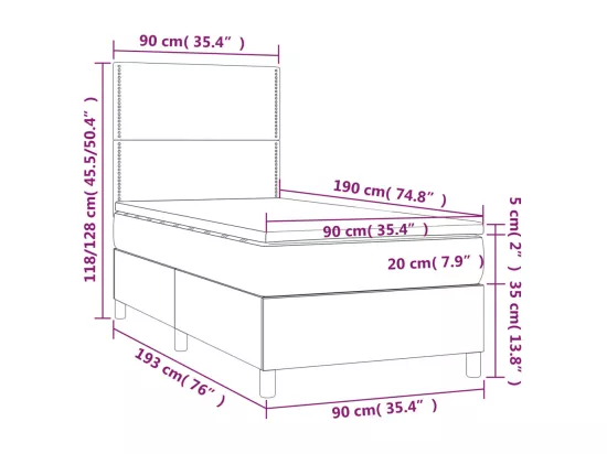 Sommier tapissier avec matelas et LED Bleu 90x190 cm Tissu