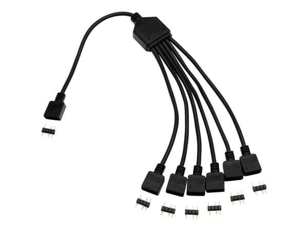 EkWaterBlocks EK-D-RGB 6-veis - RGB LED splitter - 3 pins RGB header (hann) til 3 pins RGB header (hann) - 30 cm - svart