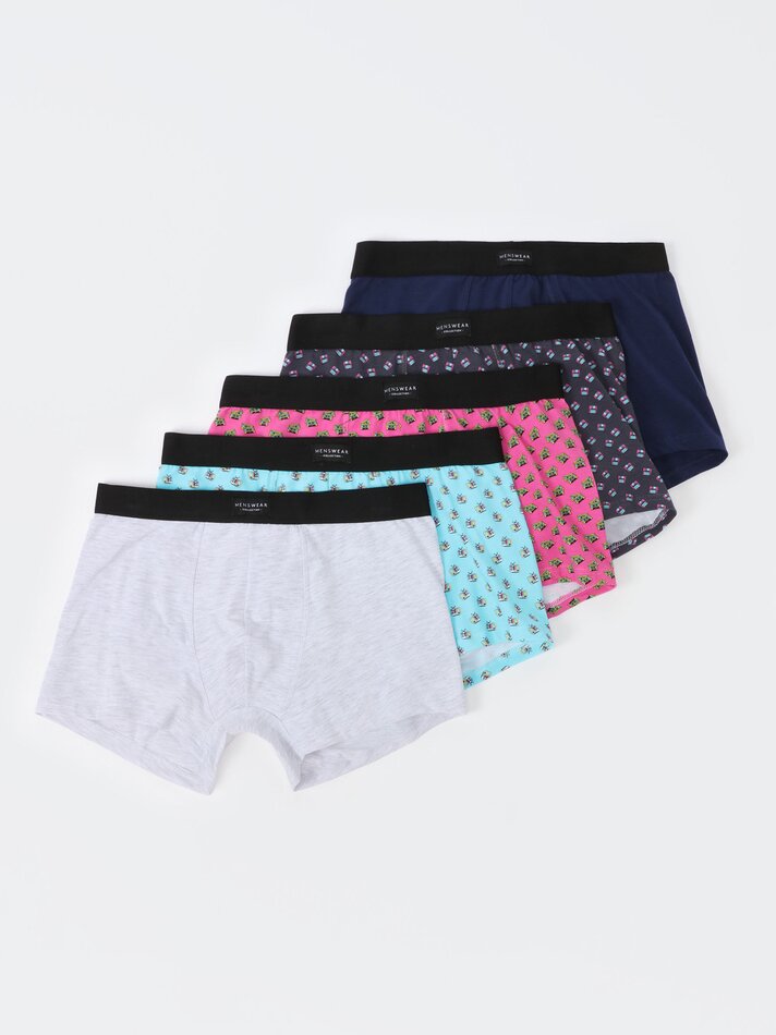 Pacote com 5 cuecas boxer combinadas - Cores Variadas