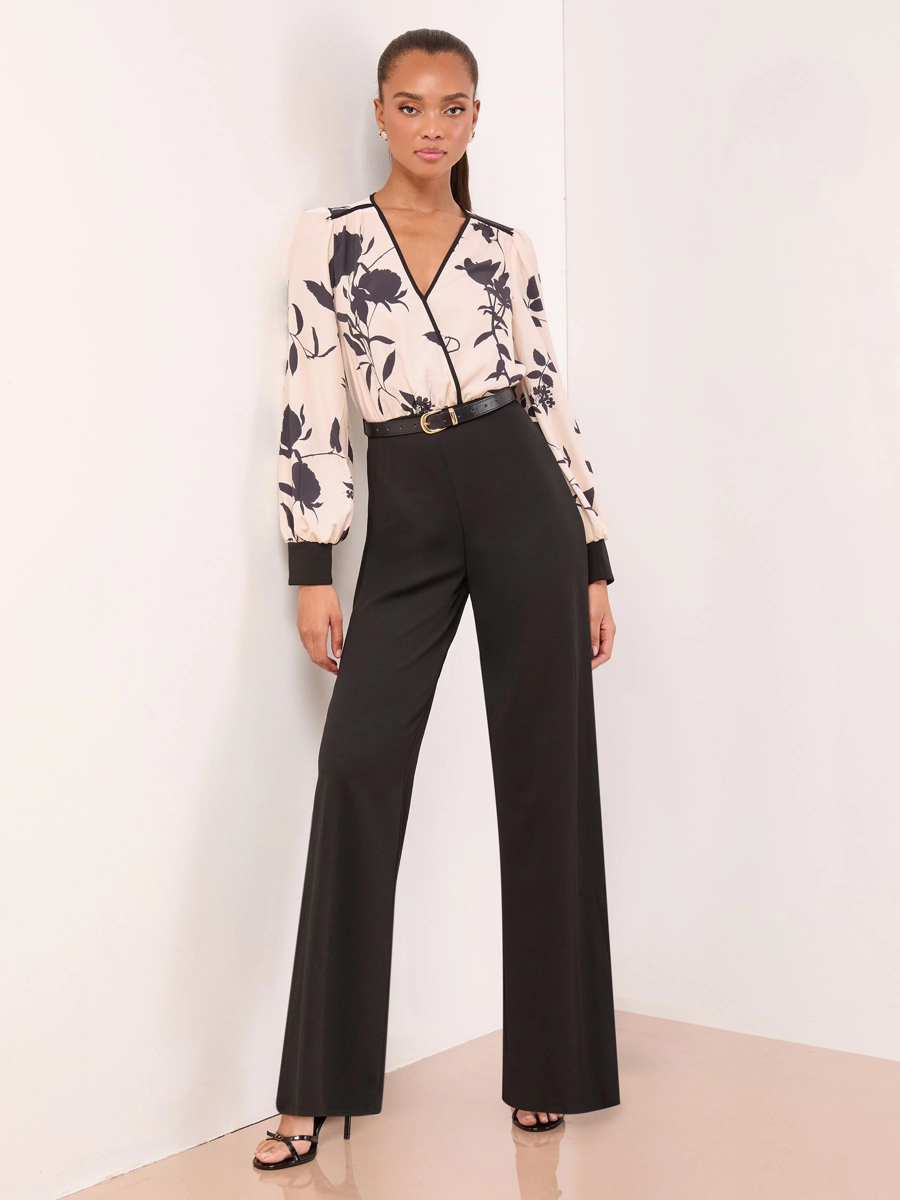 Lipsy 2 in 1 Long Sleeve V-Neck Belted Jumpsuit