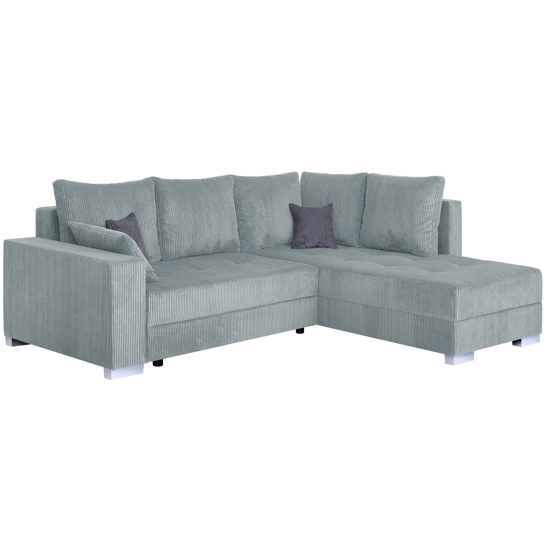 Ecksofa - sage - Cord - Liegefunktion - beidseitig montierbar